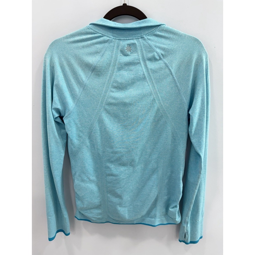 Athleta Fastest Track 1/4 Zip Pullover Blue Space Dye Ruched Medium - Picture 4 of 9